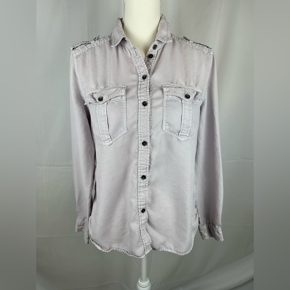 American Eagle Boyfriend Fit Shirt Womens Adult S Gray Long Sleeve Button Up
